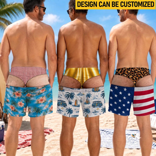 Custom Funny Men Swim Trunks Novelty Optical Illusion Swim Shorts Funny Novelty Party Board Shorts Gift for Husband Boyfriend