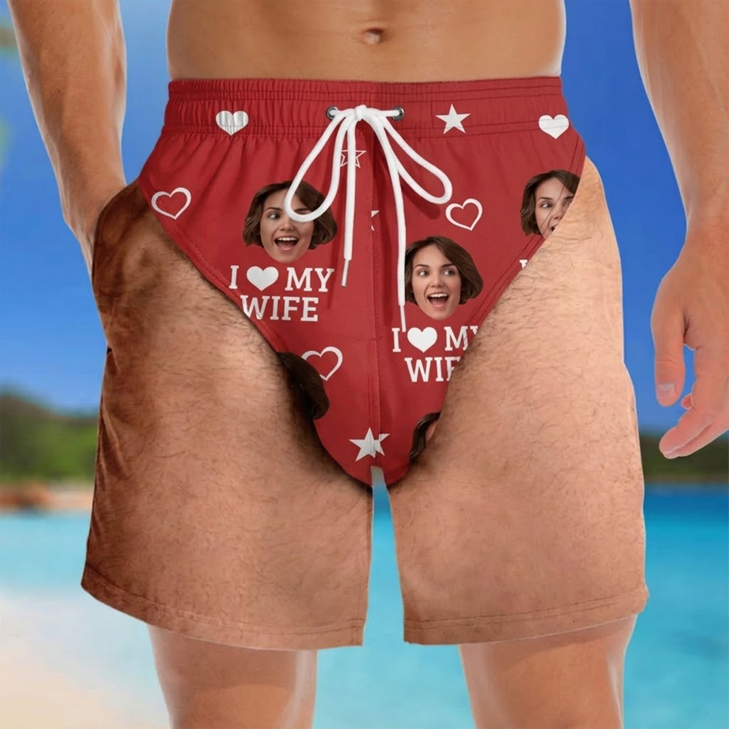 Custom Funny Men Swim Trunks Novelty Optical Illusion Swim Shorts Funny Novelty Party Board Shorts Gift for Husband Boyfriend