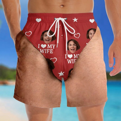 Custom Funny Men Swim Trunks Novelty Optical Illusion Swim Shorts Funny Novelty Party Board Shorts Gift for Husband Boyfriend