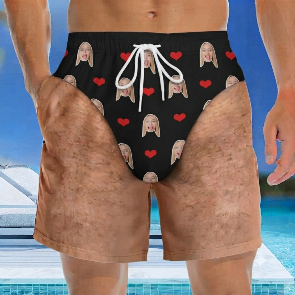 Custom Funny Men Swim Trunks Novelty Optical Illusion Swim Shorts Funny Novelty Party Board Shorts Gift for Husband Boyfriend