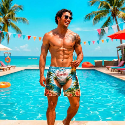 Custom Funny Men Swim Trunks Novelty Optical Illusion Swim Shorts Funny Novelty Party Board Shorts Gift for Husband Boyfriend
