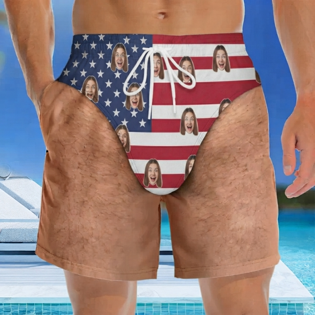 Custom Funny Men Swim Trunks Novelty Optical Illusion Swim Shorts Funny Novelty Party Board Shorts Gift for Husband Boyfriend
